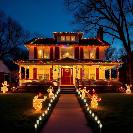 C9 Christmas Pathway Lights Outdoor, 38Ft 25 C9 Incandescent Warm White Pathway Marker Stakes Lights, Christmas Yard Decorations Outdoor Lights Waterproof for Walkway Lawn Sidewalk Driveway Holiday