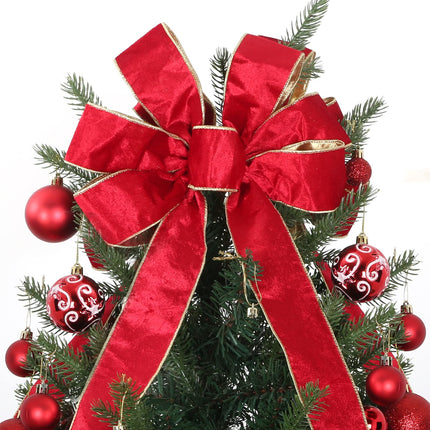 Colovis Christmas Tree Topper Bow, 10ft Long Streamers Tree Topper Bow Red, Velvet Ribbon Bows Toppers for Xmas Holiday Party Home Decor (Red)