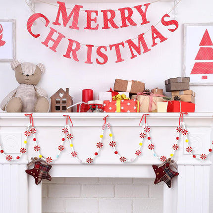 Christmas Wooden Bead Garland Christmas Tree Wood Candy Garland Red and White Peppermint Candy Beaded Garland Christmas Tree Decorations for Xmas Party Supplies Holiday Favors, 9 Ft