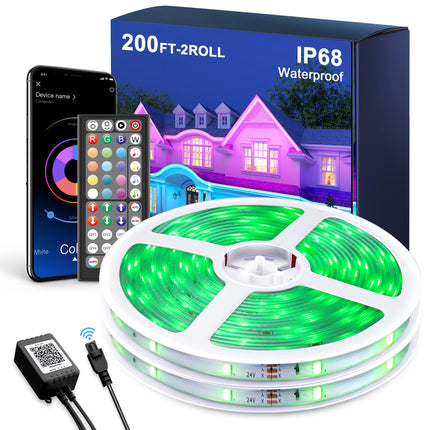 Fussion Outdoor LED Strip Lights Waterproof 200FT (2 Rolls of 100FT) with Remote, RGB LED Light Strips Music Sync Color Changing Christmas House Rope Lighting for Outside