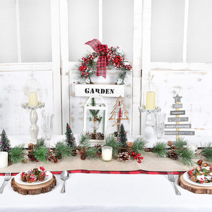 Artiflr 6 feet Christmas Pine Garland with Needles Berries Frosted Pinecones Winter Artificial Greenery Garland for Holiday Season Mantel Fireplace Table Runner Centerpiece Decoration