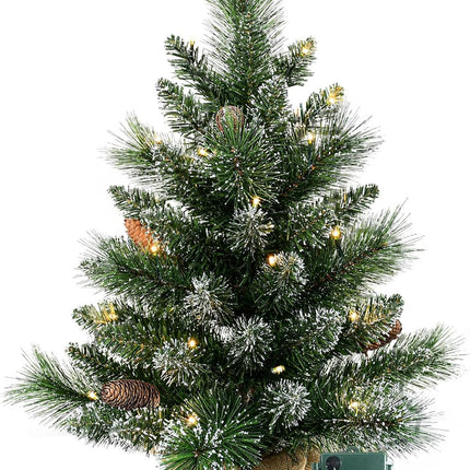 Pre-lit Artificial Mini Christmas Tree, 2ft Snow Tipped Pine Artificial Christmas Tree, Includes 30 Led Warm Lights, Seasonal Indoor Home Decor with Decorative Burlap Base