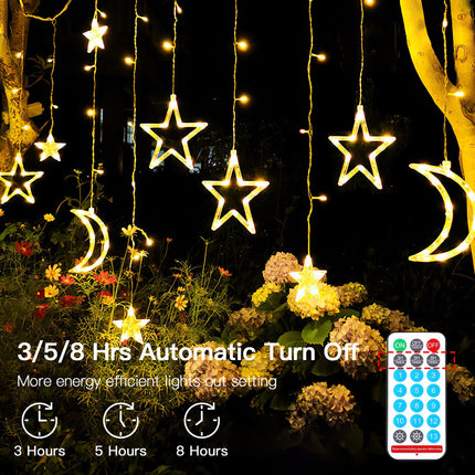 Techip Solar String Lights Outdoor Waterproof with USB Port & Remote Control Solar Power Star Moons Lights Dimmable 138LED for Patio Porch Garden Balcony Tent Decor