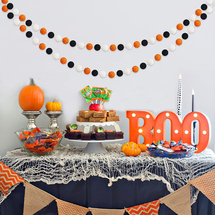 60 Balls Halloween Felt Ball Garlands - Halloween Decorations - Halloween Black Orange White Pom Pom Garlands for Home Tree- Halloween Party Indoor Outdoor Home Office Hanging Decor - 25mm