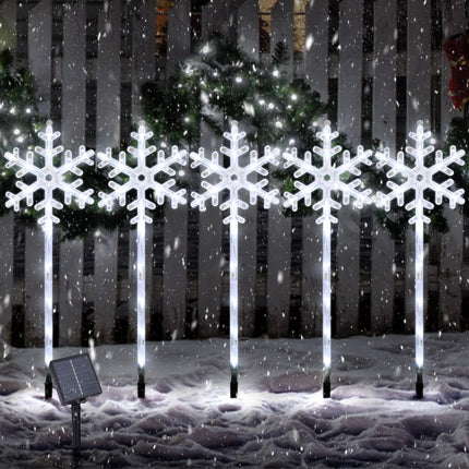 RJZZ Solar Christmas Lights 5 Pack Snowflake Lights Outdoor with 8 Lighting Modes Christmas Lights Outdoor Decorations IP65 Waterproof Christmas Pathway Lights Outdoor for Yard Garden Sideway Walkway