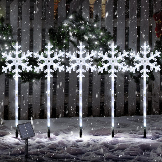 RJZZ Solar Christmas Lights 5 Pack Snowflake Lights Outdoor with 8 Lighting Modes Christmas Lights Outdoor Decorations IP65 Waterproof Christmas Pathway Lights Outdoor for Yard Garden Sideway Walkway