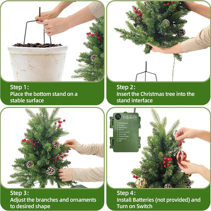 2Pcs Prelit Porch Christmas Trees 30 inch Lighted Outdoor Christmas Trees 120 LED Warm Light Lighted Pathway Flowerpot Christmas Trees with Timer Function Auto On/Off 8 Mode Lighting Battery Powered