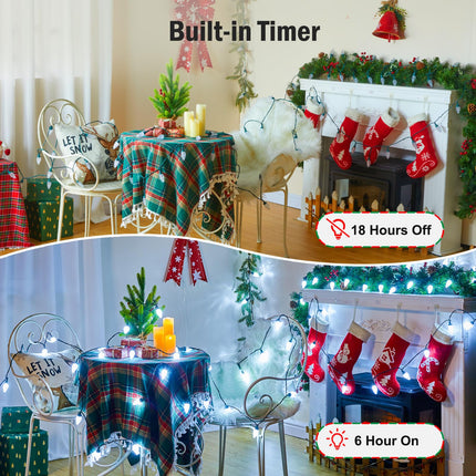 Minetom C9 LED Christmas Lights Outdoor - 81 FT 100 LED Plug in Fairy Lights with Timer & 8 Modes, Waterproof Commercial Grade Extendable for Indoor Outdoor Roofline Patio Yard Xmas Decoration, White