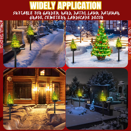 2 Pcs Resin Solar Christmas Tree Garden Stake Lights Waterproof Christmas Decorations Lights Small Solar Christmas Tree Aisle Lights for Yard Patio Pathway Decoration(Christmas Tree)