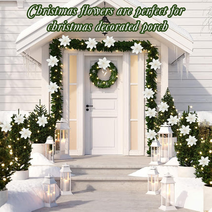 Xinnun 40 Pcs Christmas Tree Decorations 5.5 Inch Poinsettias Artificial Flowers Ornaments Xmas Flowers with Stems for Wedding Party Wreath Decoration Wedding Home(White)