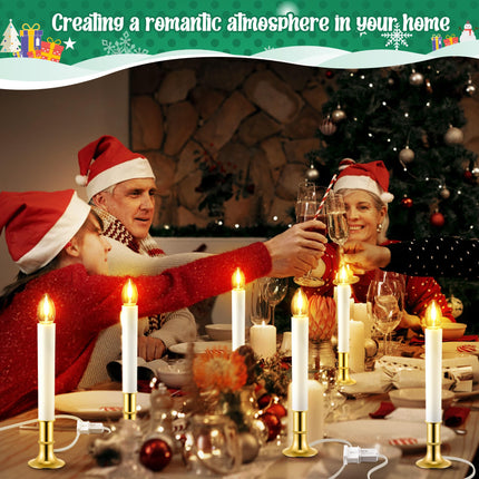 Meonum Set of 6 Christmas Electric Window Candles with Stability Gold Plated Base, 0.6 Watt LED Bulb, Suction Cups, and Plug in Design with On/off Switch Suitable for Home, Xmas, and Holiday Parties
