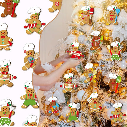 Ferraycle 36 Pcs Gingerbread Christmas Decoration for Tree Cooking Gingerbread Man Wooden Ornaments Christmas Hanging Decor for Christmas Tree Home Kitchen Decor Party Supplies