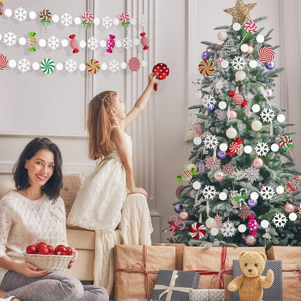 XunYee 78 ft Candyland Christmas Trees Decorations Christmas Candy Garland Red and Green Candy Cane Lollipop Snowflake Dot Peppermint Hanging Garland for Xmas Holiday Year Party Decor