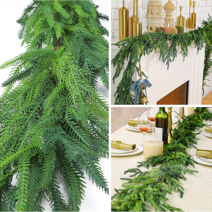 Christmas Real Touch Norfolk Pine Garland Artificial Pine Greenery Garlands Faux Christmas Norfolk Pine Garland for Christmas Holiday Seasonal Indoor Home Decor Mantle (1 Pc,60 Inches)