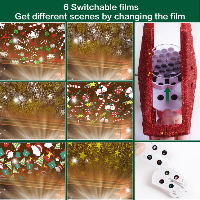 Christmas Tree Topper Lighted with 6 Projection Pattern -Star Tree Topper Built-in Led Rotating Light -3D Glitter Hollow Dynamic Projector for Xmas Tree Topper Decoration (Red)