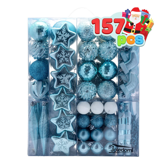 Joiedomi 157 Pcs Christmas Ornaments with a Star Tree Topper, Shatterproof Hanging Christmas Ball Ornaments for Christmas Tree, Party Decoration, Tree Ornaments, Events (Baby Blue & White)