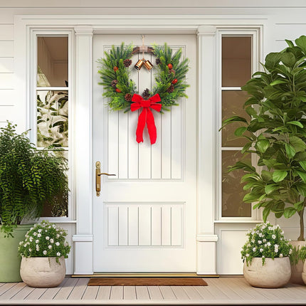 21''Bell Christmas Wreaths for Front Door, Beautiful Door Wreath with Bow Acorn Pinecone Decor for Christmas Year
