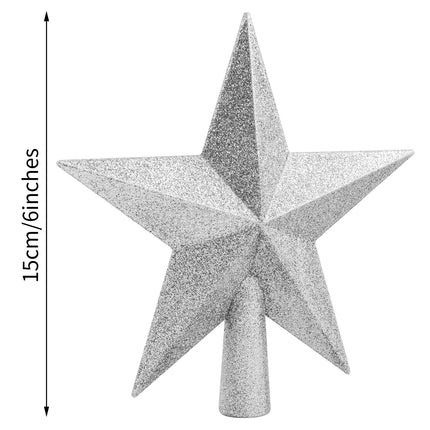 URATOT Glittered Christmas Star Tree Topper Christmas Decorative Holiday Treetop Shatterproof Star Ornament for Holiday Christmas Tree Decoration, Silver, 6 Inch