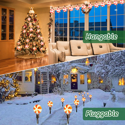 Christmas Lollipop Pathway String Lights, 15.5FT Outdoor Candy Lights with 10 Lights, Connectable Path Lights with Stakes, Festive Waterproof Decoration for Yard, Garden, Xmas Tree