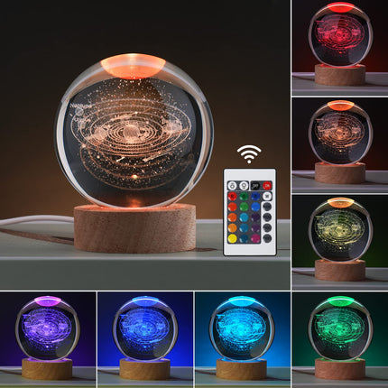 3D Galaxy Crystal Ball Night Light for Kids with Colorful LED Light Base, Color Changing Light with Remote as a Birthday for Teens Boys and Girls, Solar System Model
