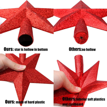 Aneco Glitter Christmas Tree Topper Shatter-Proof Christmas Tree Decoration Treetop for Holiday Ornament or Home Decor (Red, 6 Inch)
