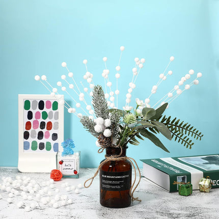 200 Pieces Christmas Berries Artificial Stems Christmas Tree Decorations Fake Christmas Picks for Home Glitter Sticks DIY Wreath Crafts Fireplace Holiday Christmas Decor 13.8 Inches (White)