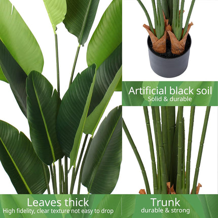 Artificial Bird of Paradise Plant 5 Ft Tall Fake Banana Leaf Plant for Indoors and Outdoors,Faux Palm Tree with Plastic Pot for Office and Home Decor,L160