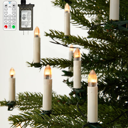 50 Pcs Christmas Flameless Candles Lights, Candle Lights with 3 Color & 11 Mode Remote Control, 3D Flickering LED Candle String Lights for Christmas Trees, Fireplaces, Church, Wedding