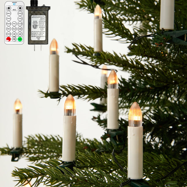 50 Pcs Christmas Flameless Candles Lights, Candle Lights with 3 Color & 11 Mode Remote Control, 3D Flickering LED Candle String Lights for Christmas Trees, Fireplaces, Church, Wedding