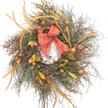 22 Inch Fall Front Door Wreath Mixed Berry Bow Ribbon Wreath Large Harvest Wreath with Pinecone on Grapevine Base for Front Door Farmhouse Wall Window Festival Celebration Christmas Decor