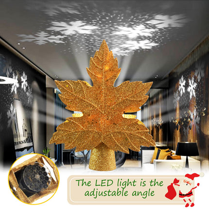 Christmas Tree Topper Lighted Star with Snowflake Projector, 3D Hollow Sparkling Star Christmas Tree Topper with Rotating Magic Gold Snowflake Projector for Christmas Tree Ornament Decorations