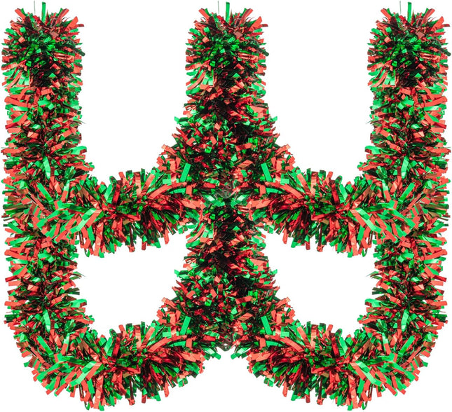 33FT Christmas Tinsel Garland Red Green Metallic Tinsel Twist Garland Hanging Foil Garland for Xmas Tree Decoration Wedding Party Supplies (Red Green)