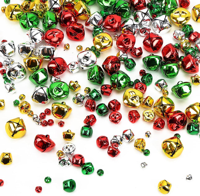 CEWOR 200 Pieces Colorful Jingle Bells Bulk for Crafts (0.4/0.8/1 Inch) Small Bells DIY for Christmas Wreath Decoration Holiday Home and Pet Bells Crafting