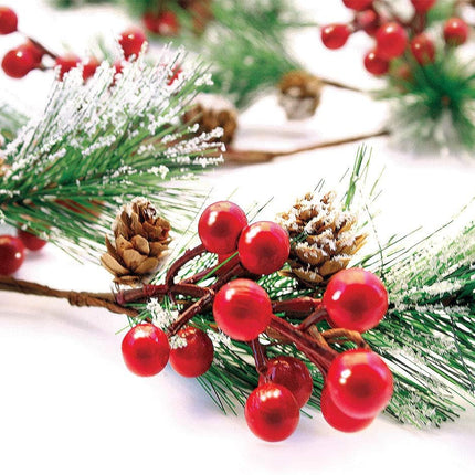 Christmas Garland Winter Red Berries Holiday Decoration Pine Cones, Evergreen Pine Needle – Unlit Berry Garlands Xmas Decor, Kitchen, Bar, Fireplace/Indoor/Outdoor Greenery with Snow 6 Ft Long (6ft)