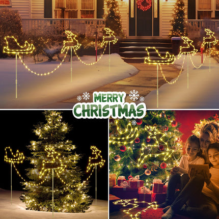 Novtech 7.6FT Long Christmas Pathway Lights Outdoor, 12 x 12 Inch Reindeer Christmas Outdoor Decorations Battery Operated, 129 LEDs 8 Modes Warm White IP65 Waterproof Christmas Lights for Yard/Garden