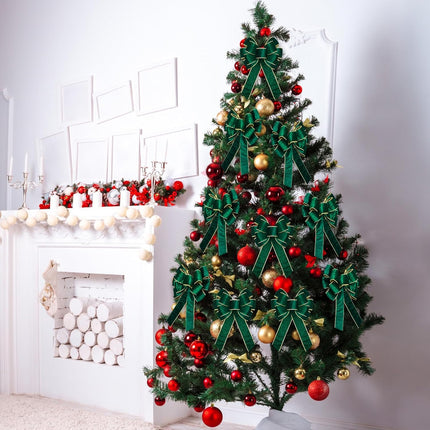 Lenwen 6 Pcs Large Christmas Bows Velvet Christmas Wreath Bows Christmas Tree Topper Bow with Golden Edge Big Xmas Ornament for Wreath Home Front Door Decor (Green,9 x 13 Inch)