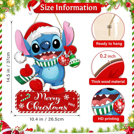 Christmas Cartoon Door Sign Decorations, Merry Christmas Front Door Hanger Wood Hanging Door Wreath, Winter Holiday Cute Wooden Wall Sign Home Party Yard Farmhouse Christmas Tree Decor Blue