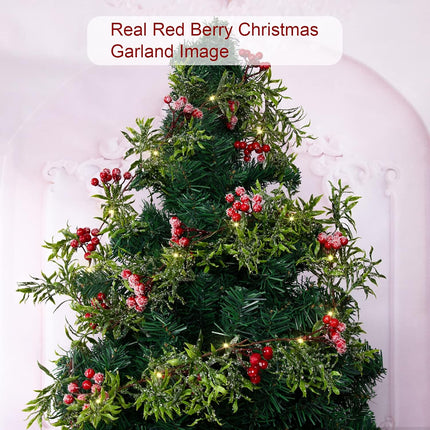 2 Pack Artificial Christmas Garland String Lights with 162 Snowy Red Berries 55 Green Leaves 20 LED Lights Battery Operated for Xmas Mantle Indoor Outdoor Holiday Christmas Decoration