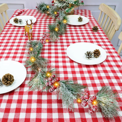[Timer & Lighted]6 Ft Prelit Christmas Garland with Lights Snowy Cedar Garland Battery Operated 12 Bristle Pine 48 Red Berry 6 Pinecones Xmas Decor Flocked Christmas Garland for Mantle Winter Holiday