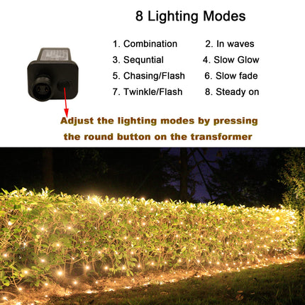 300LED Net Lights, 14.8ft x 5ft 8 Modes Connectable Christmas Outdoor String Mesh Lights, Waterproof Decorative Fairy Lights Plug in for Xmas Tree Bushes Holiday Garden Wedding Party - Warm White