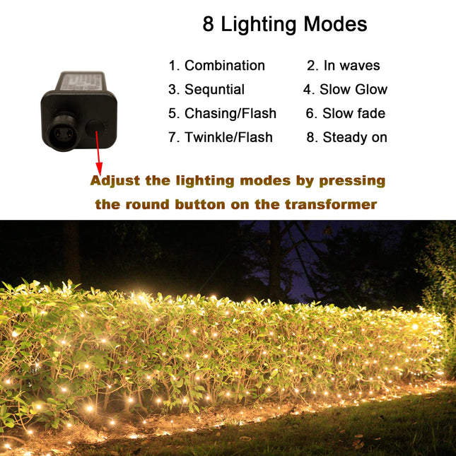 300LED Net Lights, 14.8ft x 5ft 8 Modes Connectable Christmas Outdoor String Mesh Lights, Waterproof Decorative Fairy Lights Plug in for Xmas Tree Bushes Holiday Garden Wedding Party - Warm White