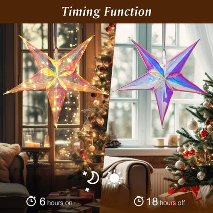 Lewondr 13" 2 Pack Star Outdoor Lights,Warm White Hanging Star Light Indoor with 6H Timer Function,8 Light Modes,Remote Control,USB Powered Lighted Tree Topper for Home Porch Patio Fireplac