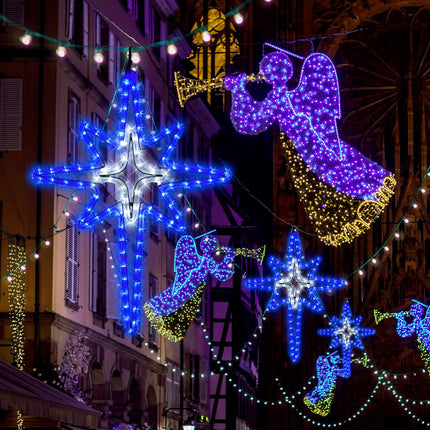 VIHOSE 3 Pack 21" Bethlehem Star Outdoor Lights with Cross, Waterproof LED Christmas Star Lights for Window Wall Roof, Star of Bethlehem Outdoor Lights for Xmas Holiday Party Decor(Blue White)