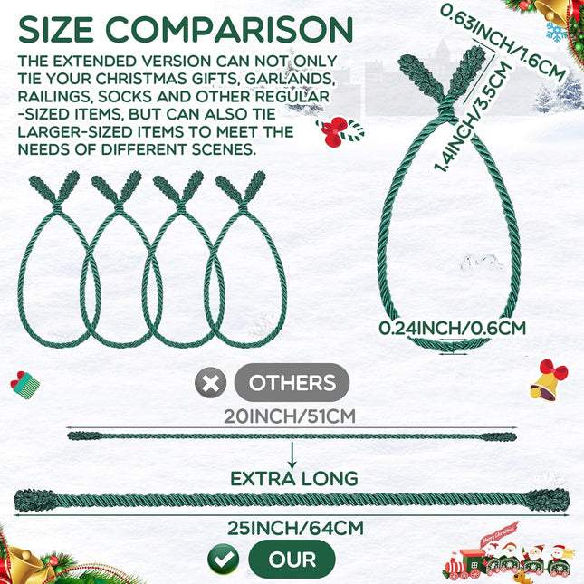 Zhengmy 20 Pcs 25 Inch Extra Long Christmas Garland Ties Christmas Decorative Twist Ties for Banister Reusable Flexible Twist Ties for Xmas Holiday Home Decorations Christmas Craft Wrapping(Green)