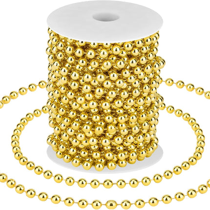 33 Feet Christmas Tree Beads Garland Artificial Pearls Beads Garland Plastic Pearl Strands Chain Beaded Garlands for Holiday Décor and Christmas Party Wedding DIY Decoration Supplies (Gold)