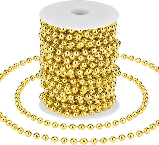 33 Feet Christmas Tree Beads Garland Artificial Pearls Beads Garland Plastic Pearl Strands Chain Beaded Garlands for Holiday Décor and Christmas Party Wedding DIY Decoration Supplies (Gold)