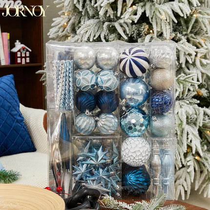190PCS Christmas Tree Ornaments Set, Shatterproof Plastic Decorative Hanging Balls Ornaments for Holidays Tree, Silver and Blue(Multi-Sizes)