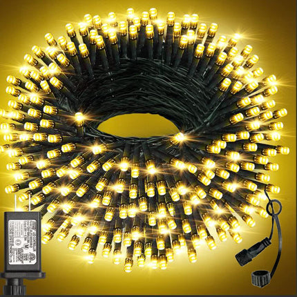 Haili 105FT 300 LED Christmas Lights Outdoor, Plug in 8 Mode String Lights for Christmas Tree, Party, Patio, House Christmas Decoration (Warm White)