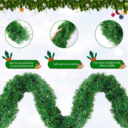 33FT Green Christmas Tinsel Garland Artificial Christmas Pine Decorative Garland Greenery Vine Garland for Christmas Tree Wedding Party