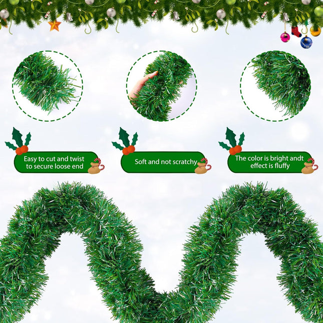 33FT Green Christmas Tinsel Garland Artificial Christmas Pine Decorative Garland Greenery Vine Garland for Christmas Tree Wedding Party